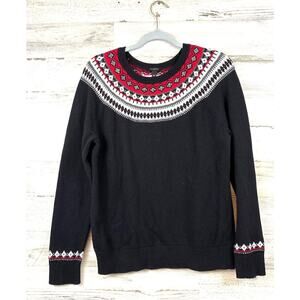 Talbots Womens L Black Red Lambswool Long Sleeve Winter Knit Sweater